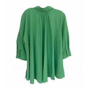 WoWo Green 3/4 Sleeve Back Pleated Button Down Shirt Sz M